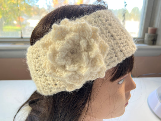White Ear Warmer with Flower